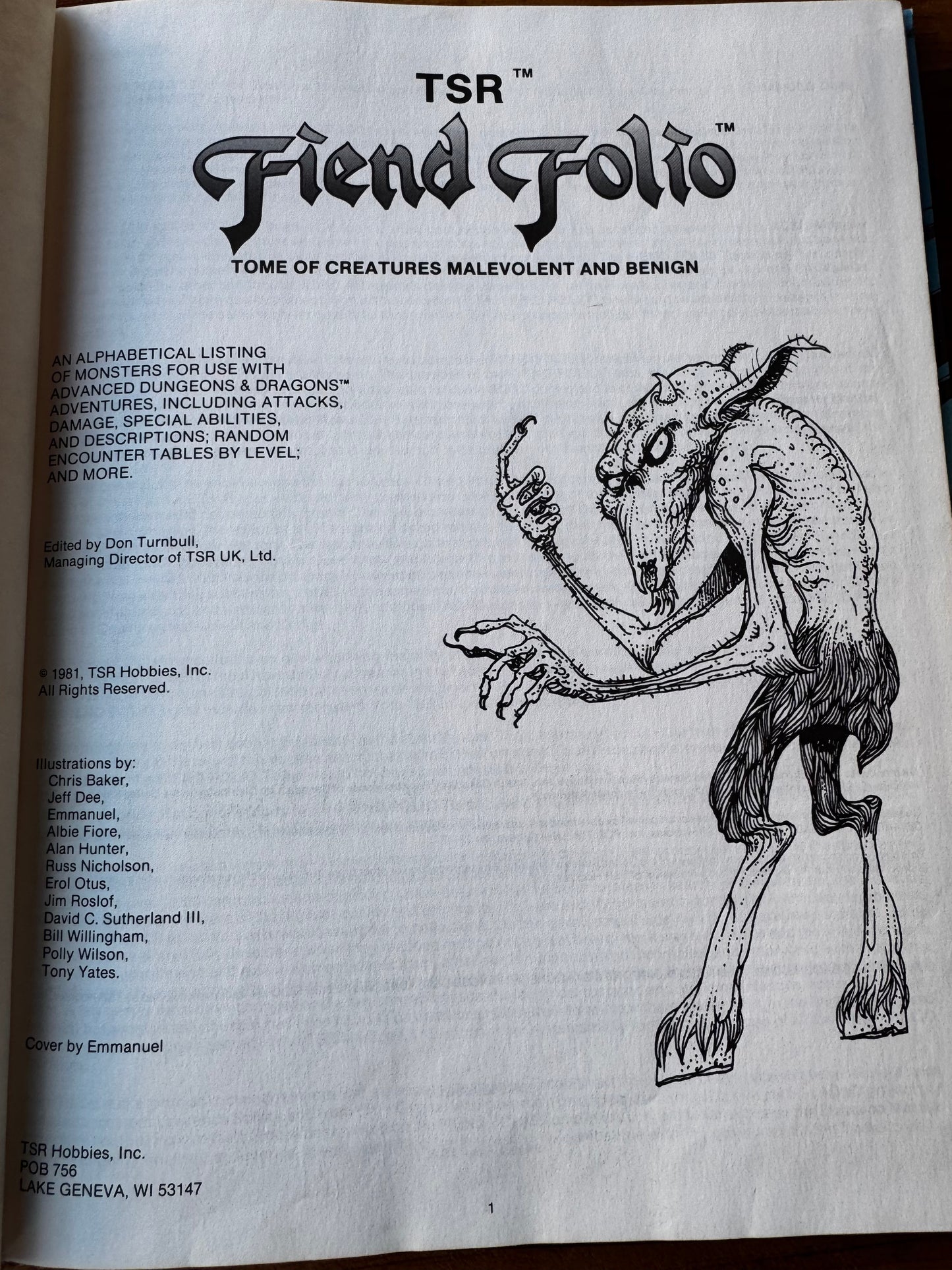 Advanced Dungeons & Dragons. Fiend Folio. 1st Edition (1981)
