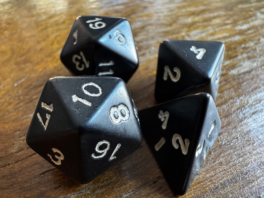 Vintage Chessex Opaque Dice Set (early 1990s Danish Chessex factory) Black with White Numbers (Partial Set)
