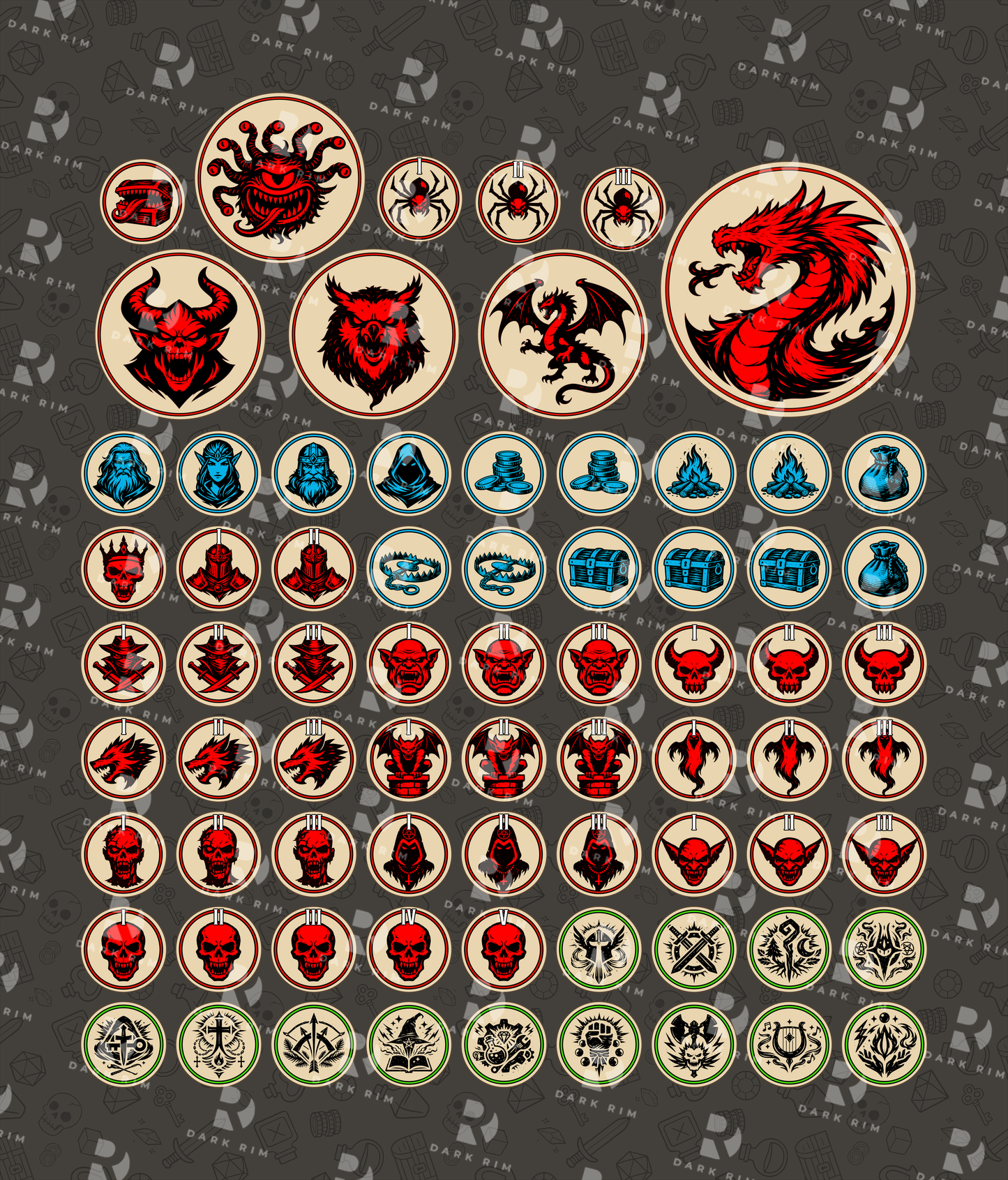 DnD Token Set (72 Pieces Wood + Bag)
