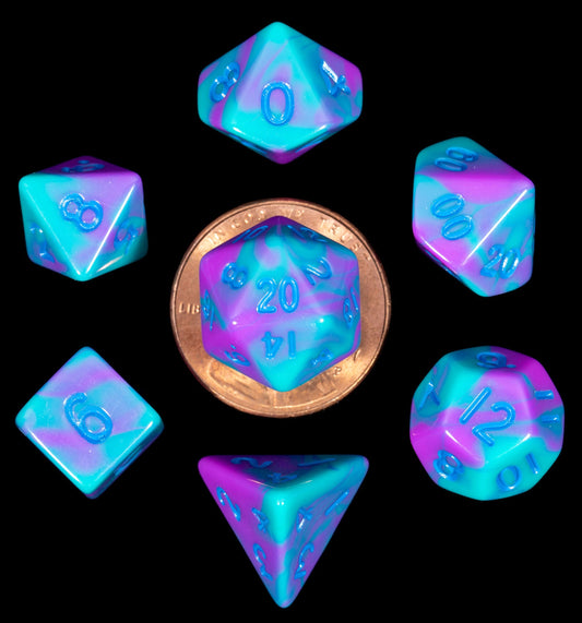 Mini Dice Set Turquoise and Purple Marble