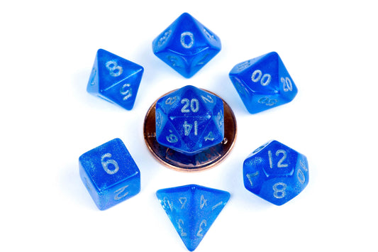 Mini Dice Set Stardust Blue with Silver Numbers