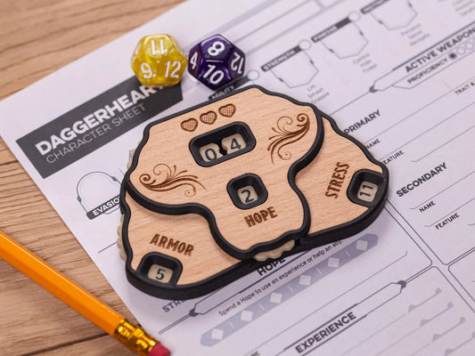 Daggerheart Stat Tracker – Hope, Armor, Stress & HP Dial with Latching Click Mechanism