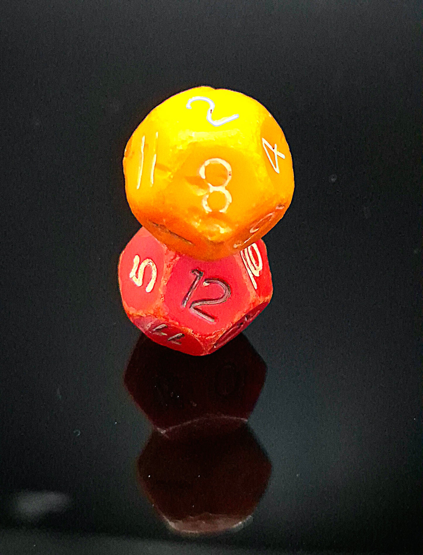 Vintage Red & Orange d12 Dice Pair. TSR Era Original Mentzer. 1980s