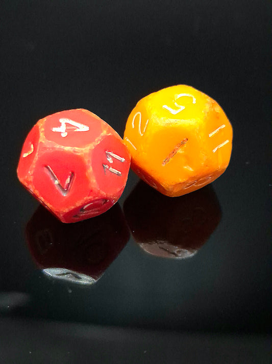 Vintage Red & Orange d12 Dice Pair. TSR Era Original Mentzer. 1980s