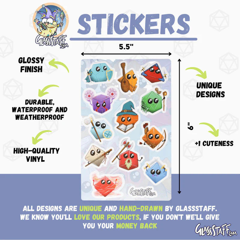 Kawaii Dice Classes Stickers