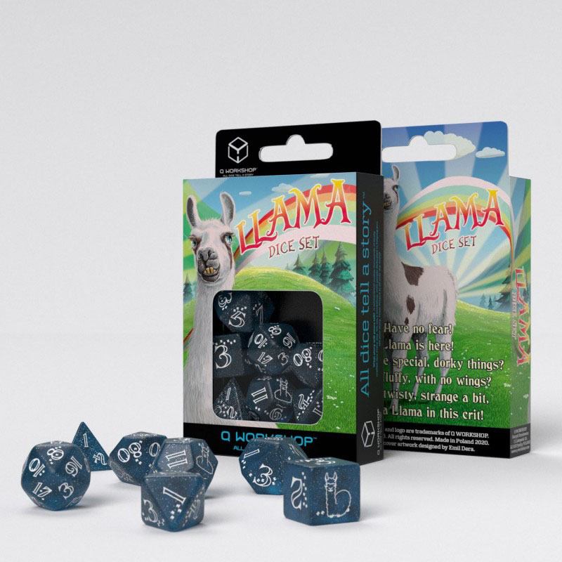 Shimmering Llama Dice Set Glittering dark Blue & White🦙